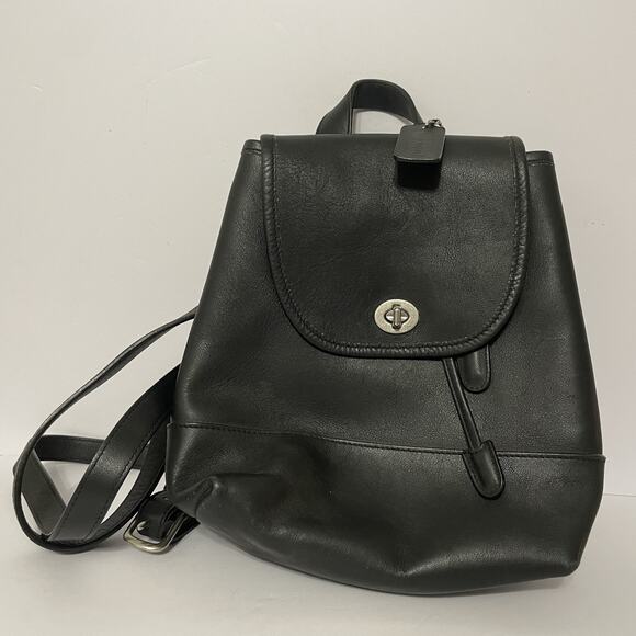 Vintage 1990s Coach 9960 Black Soft Leather Turnlock Daypack Mini Backpack Purse - Picture 1 of 14